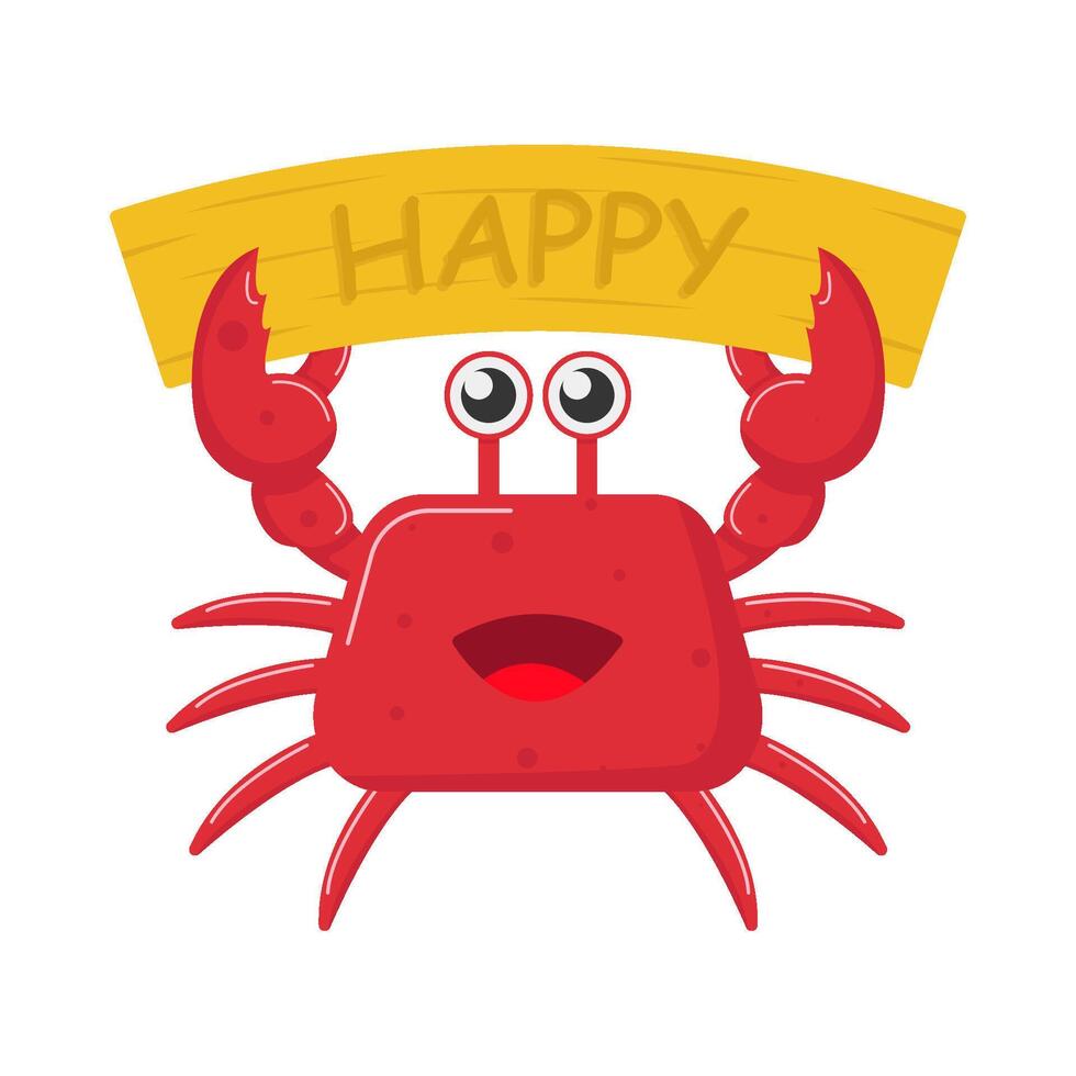 crab with happy in ribbon illustration vector