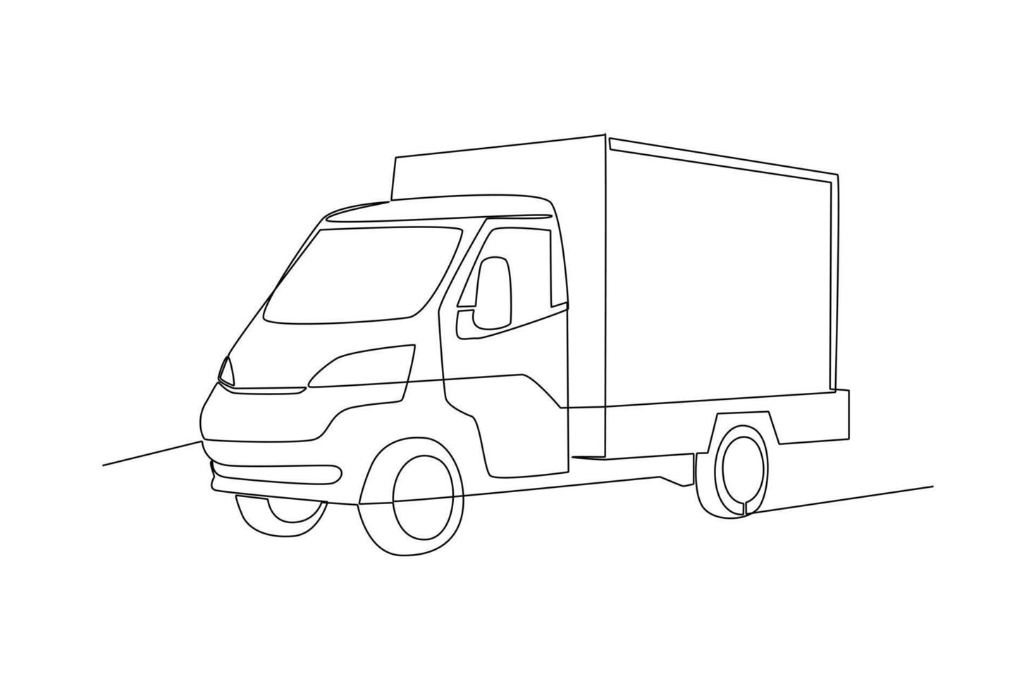 One continuous line drawing of Delivery truck concept. Doodle vector illustration in simple linear style.