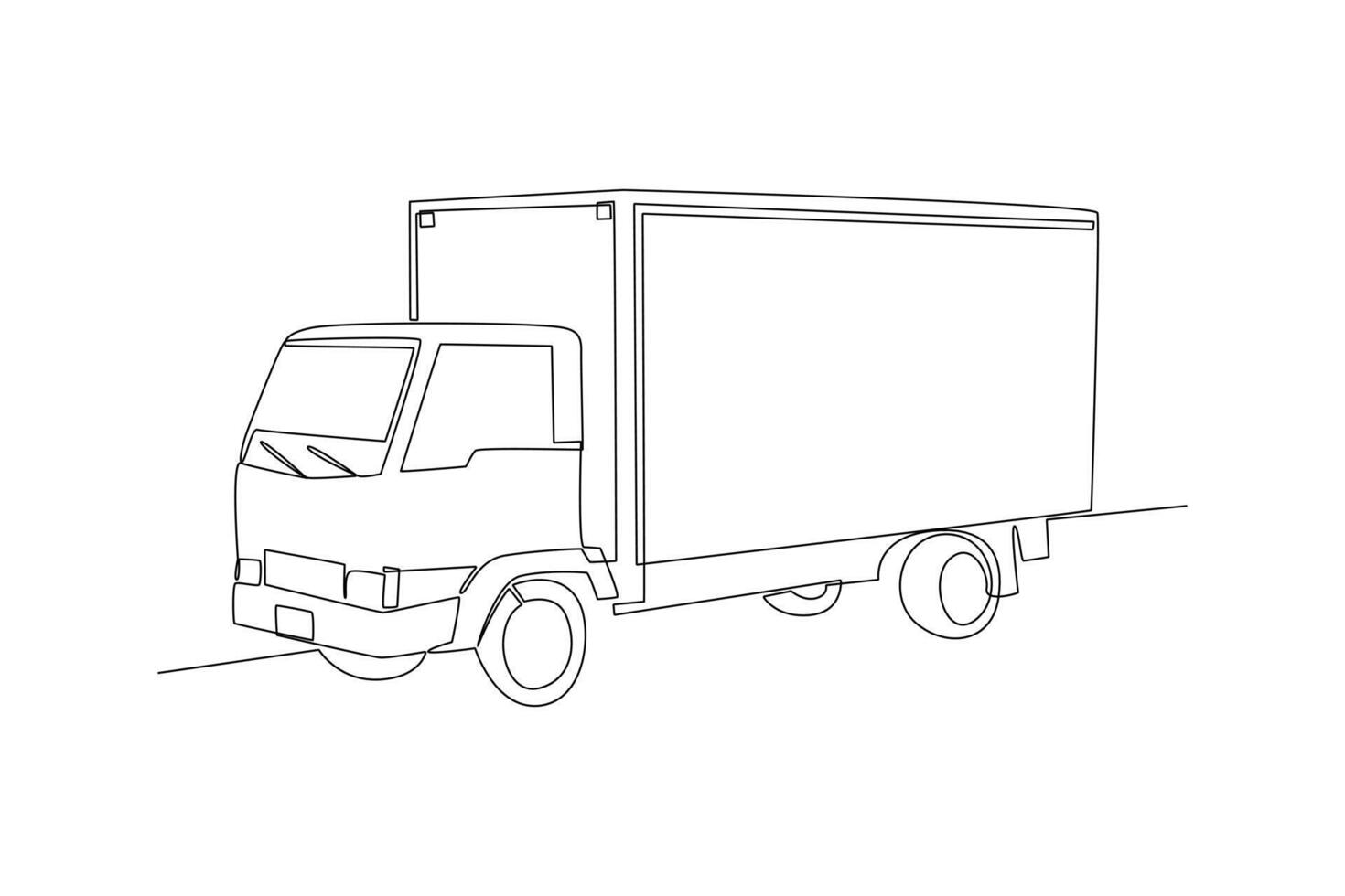 One continuous line drawing of Delivery truck concept. Doodle vector illustration in simple linear style.