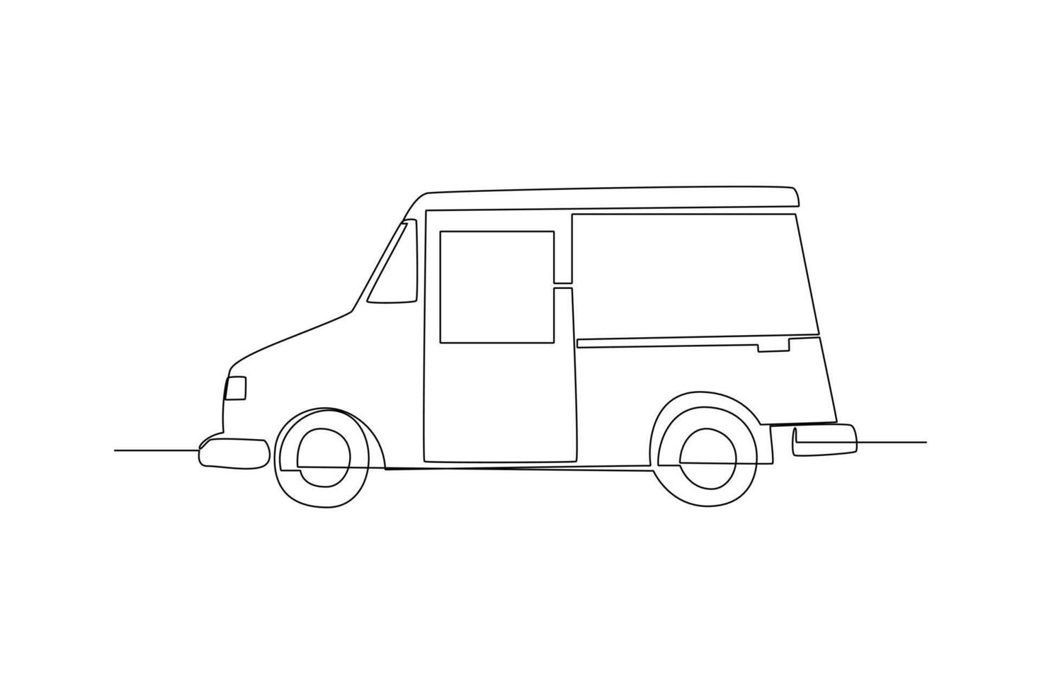 One continuous line drawing of Delivery truck concept. Doodle vector illustration in simple linear style.