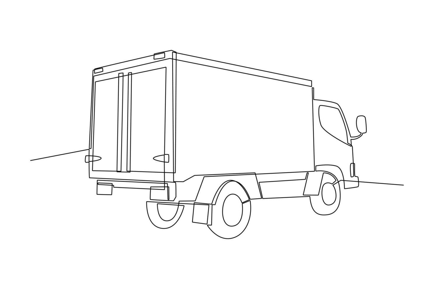 One continuous line drawing of Delivery truck concept. Doodle vector illustration in simple linear style.