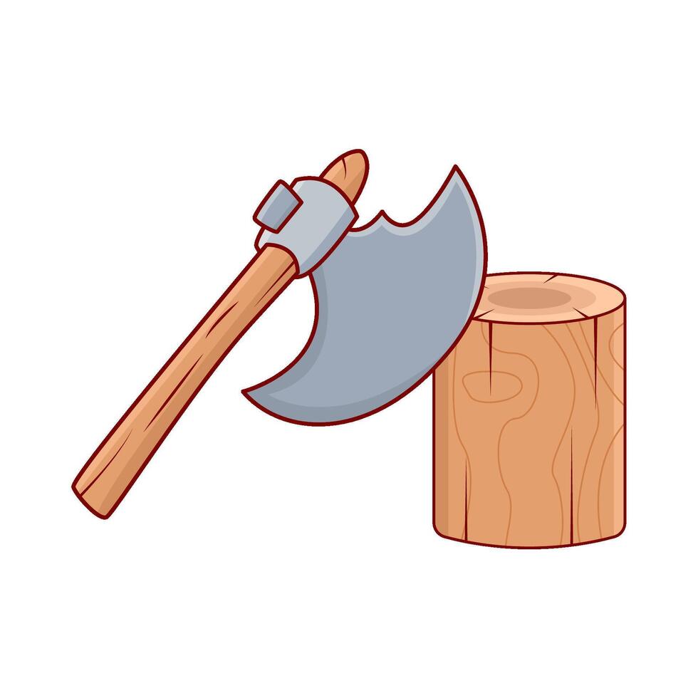 ax with tree trunk illustration vector