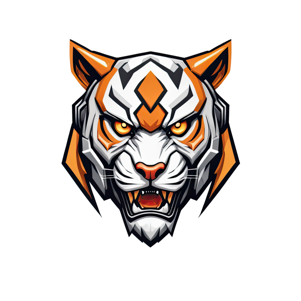 AI generated logo esport head of tiger futuristic robot outline illustration design png
