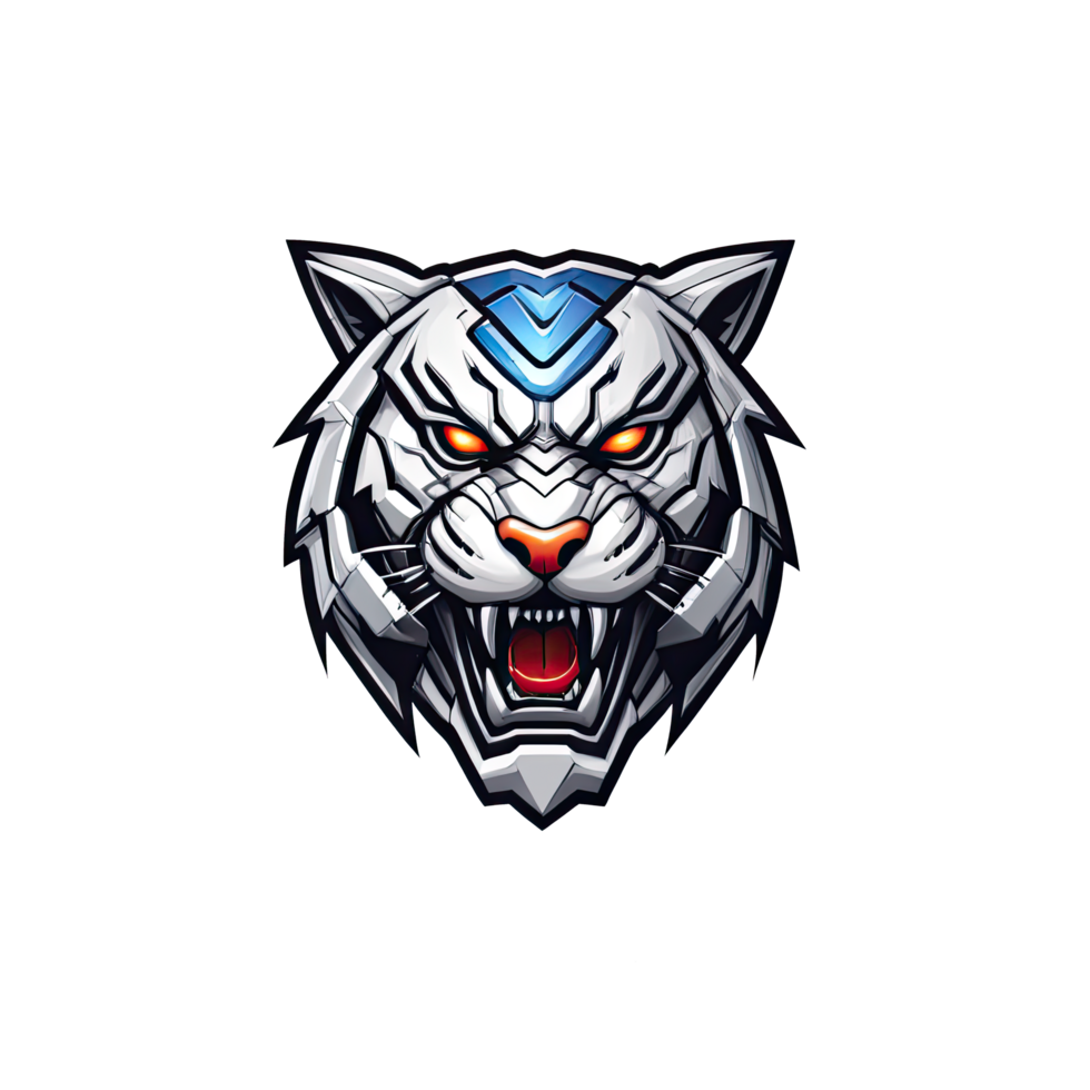 AI generated logo esport head of tiger futuristic robot outline illustration design png