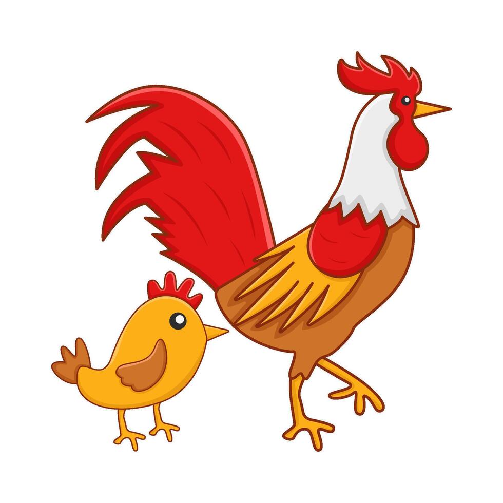 rooster animal with chicks  illustration vector