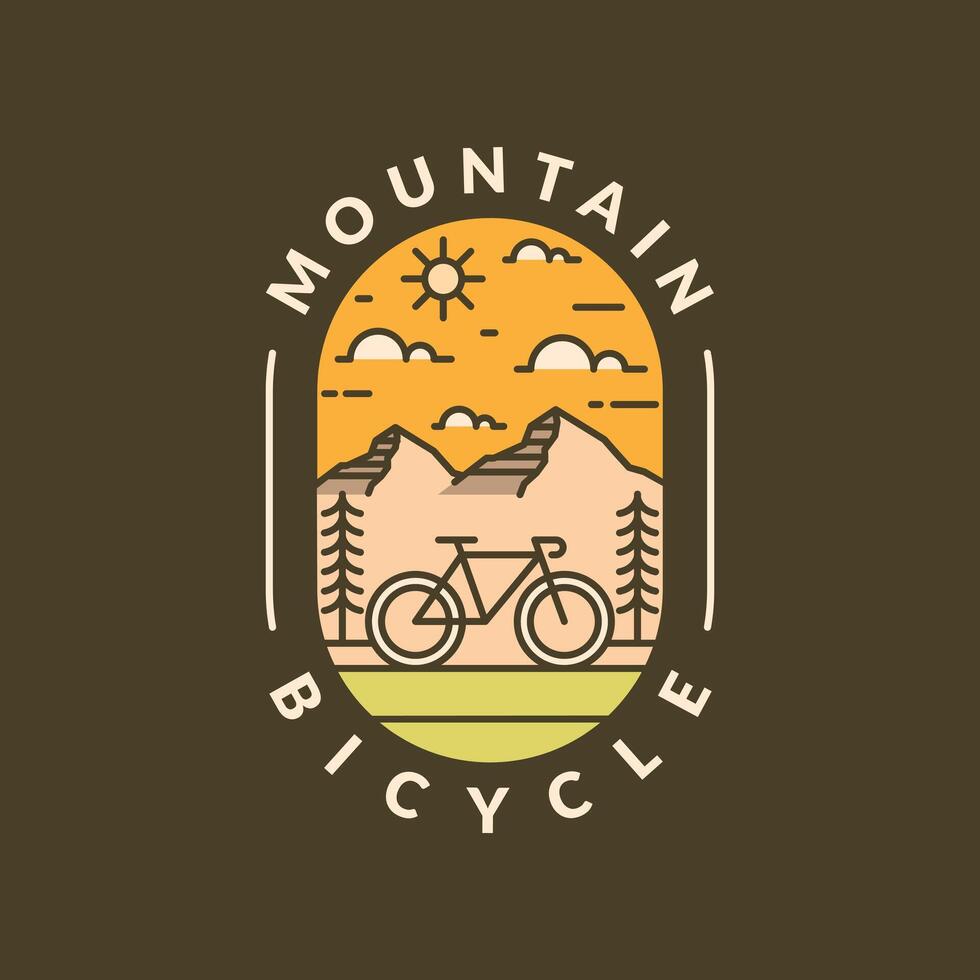 Mountain and bicycle monoline or line art style vector illustration