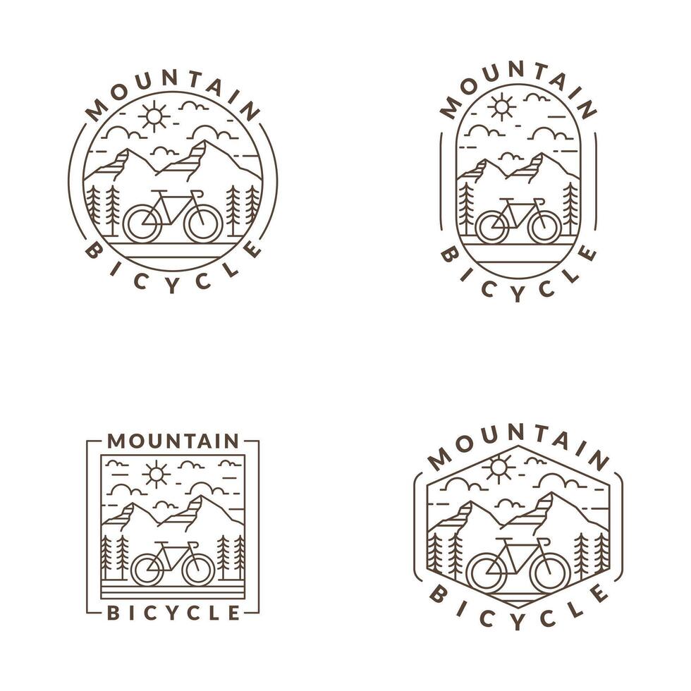 Mountain and bicycle monoline or line art style vector illustration