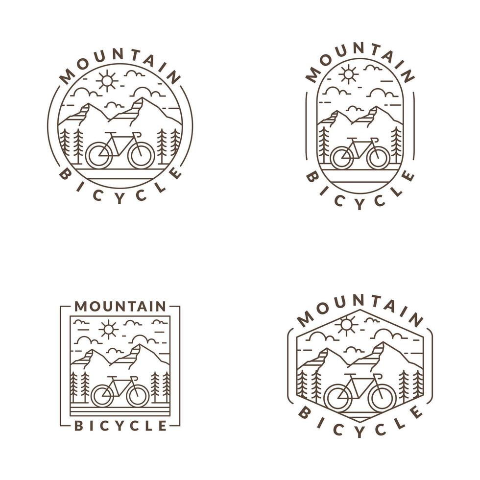 ilustración de vector de estilo de arte de línea o monolínea de montaña y bicicleta