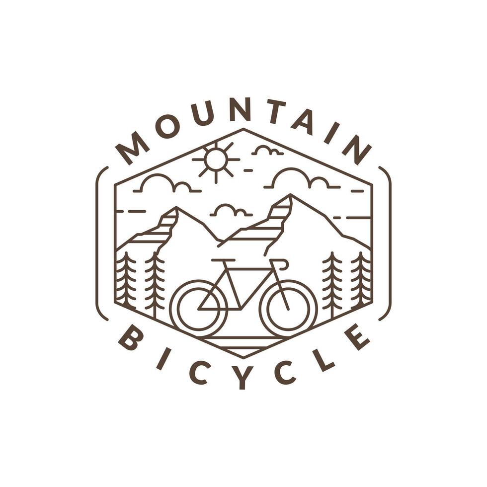 ilustración de vector de estilo de arte de línea o monolínea de montaña y bicicleta