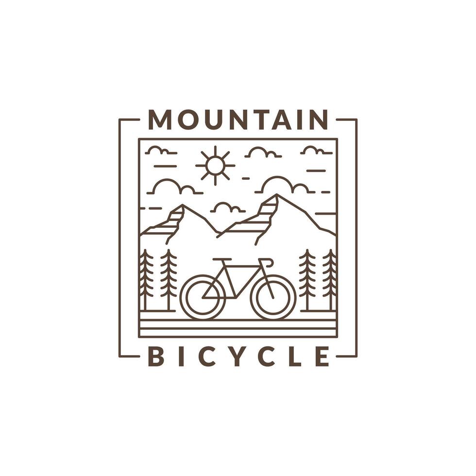 Mountain and bicycle monoline or line art style vector illustration