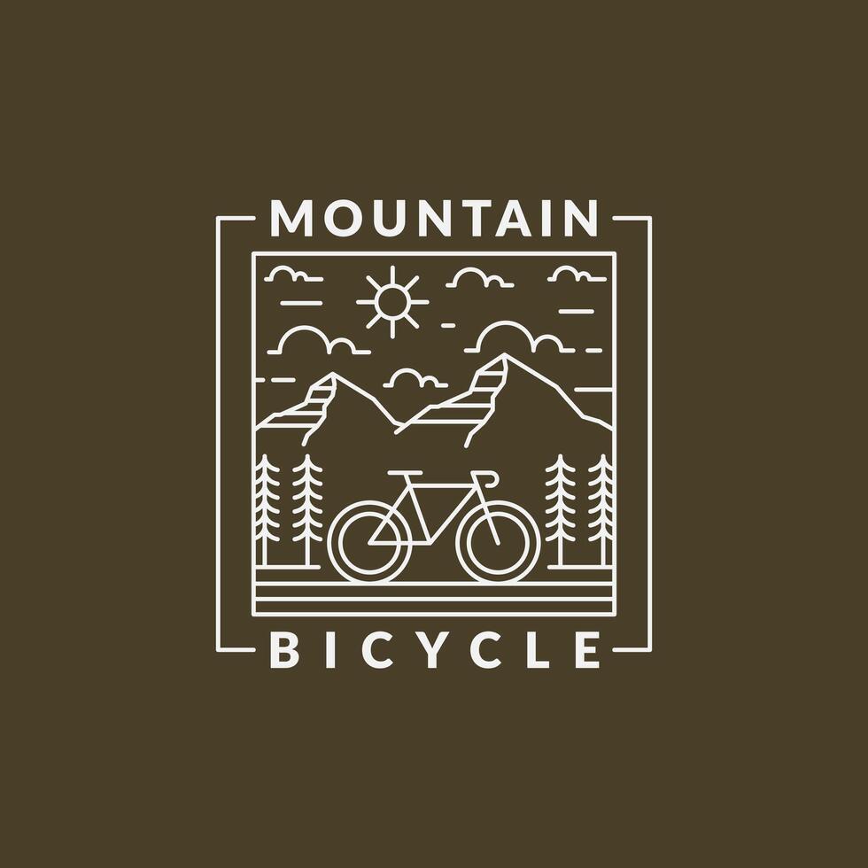 Mountain and bicycle monoline or line art style vector illustration