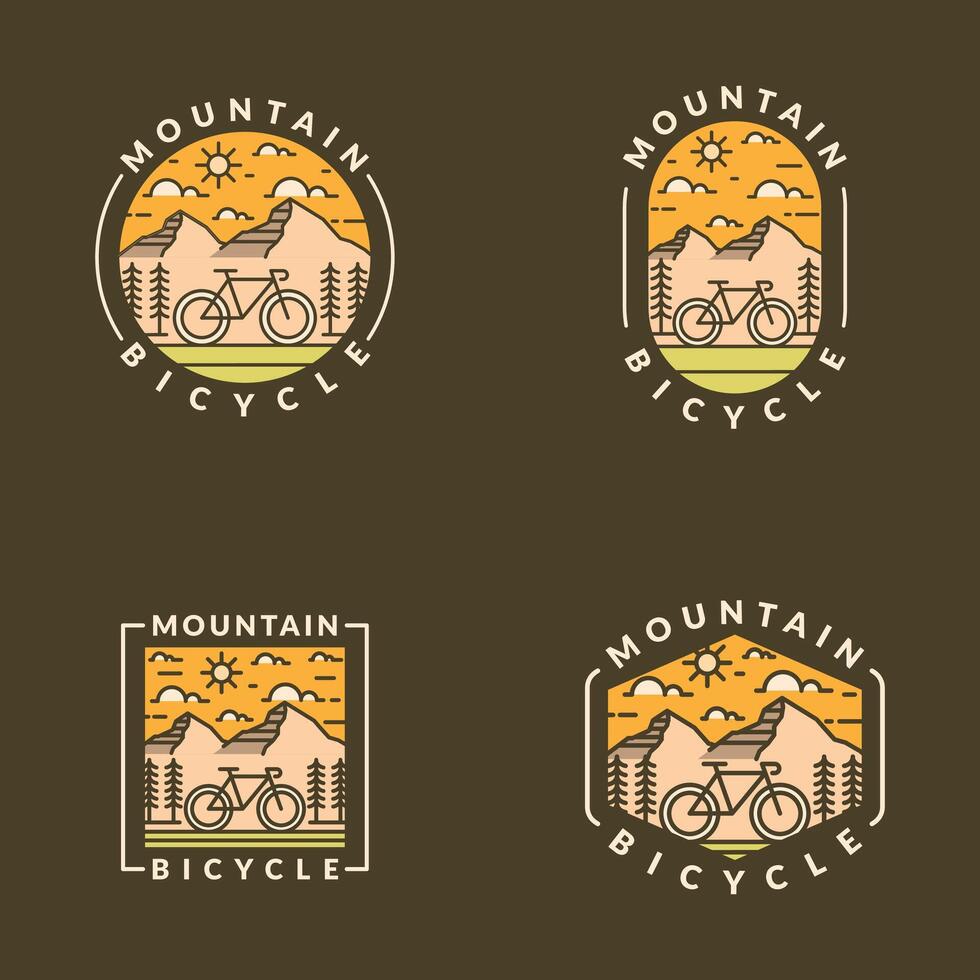 Mountain and bicycle monoline or line art style vector illustration