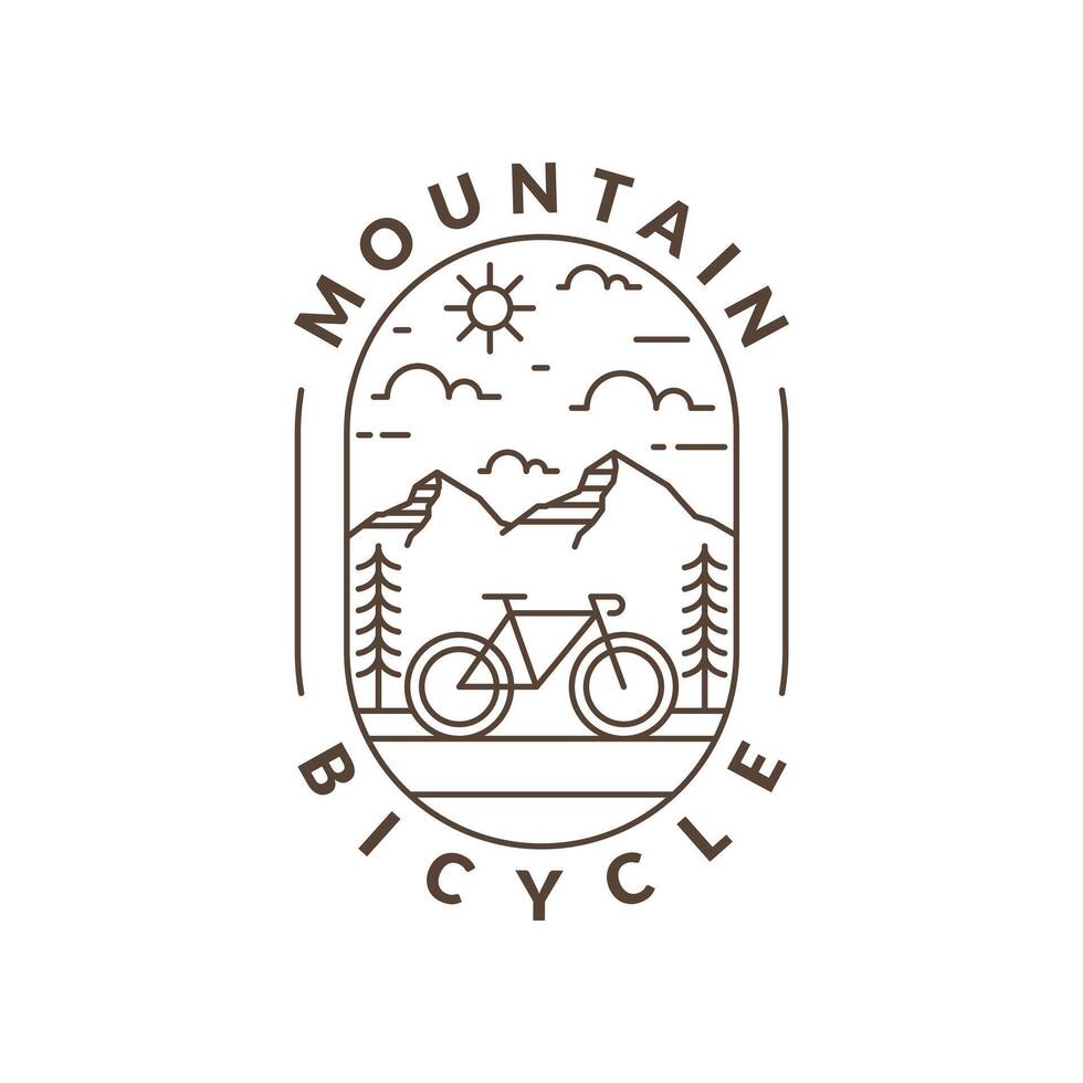 Mountain and bicycle monoline or line art style vector illustration