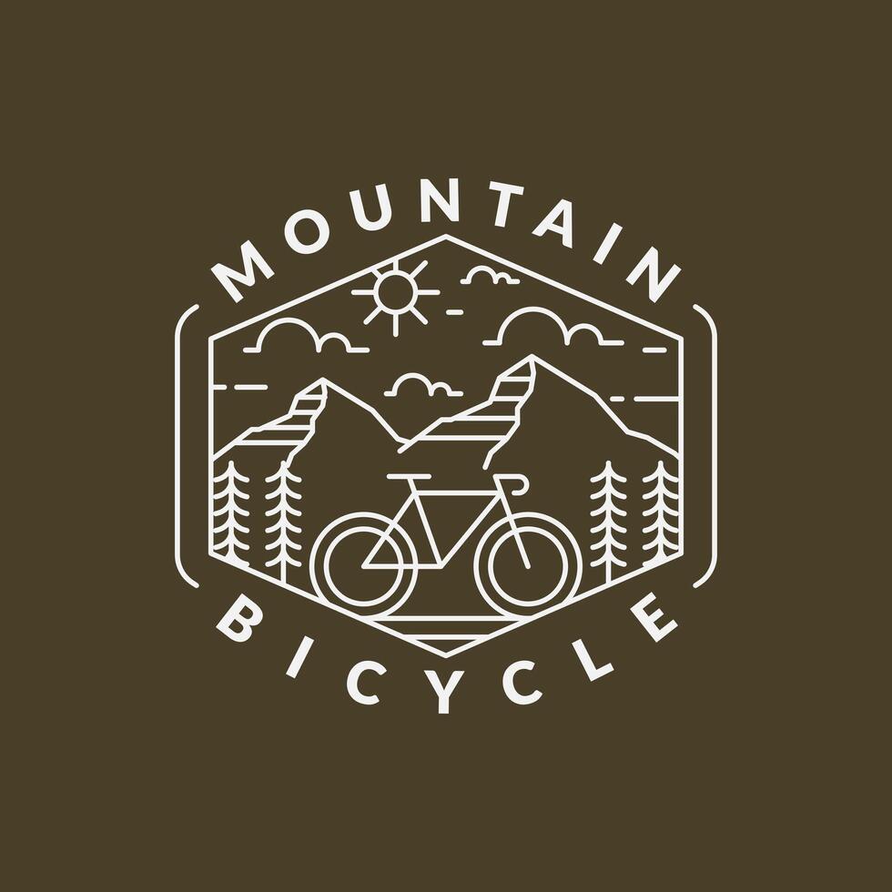 ilustración de vector de estilo de arte de línea o monolínea de montaña y bicicleta