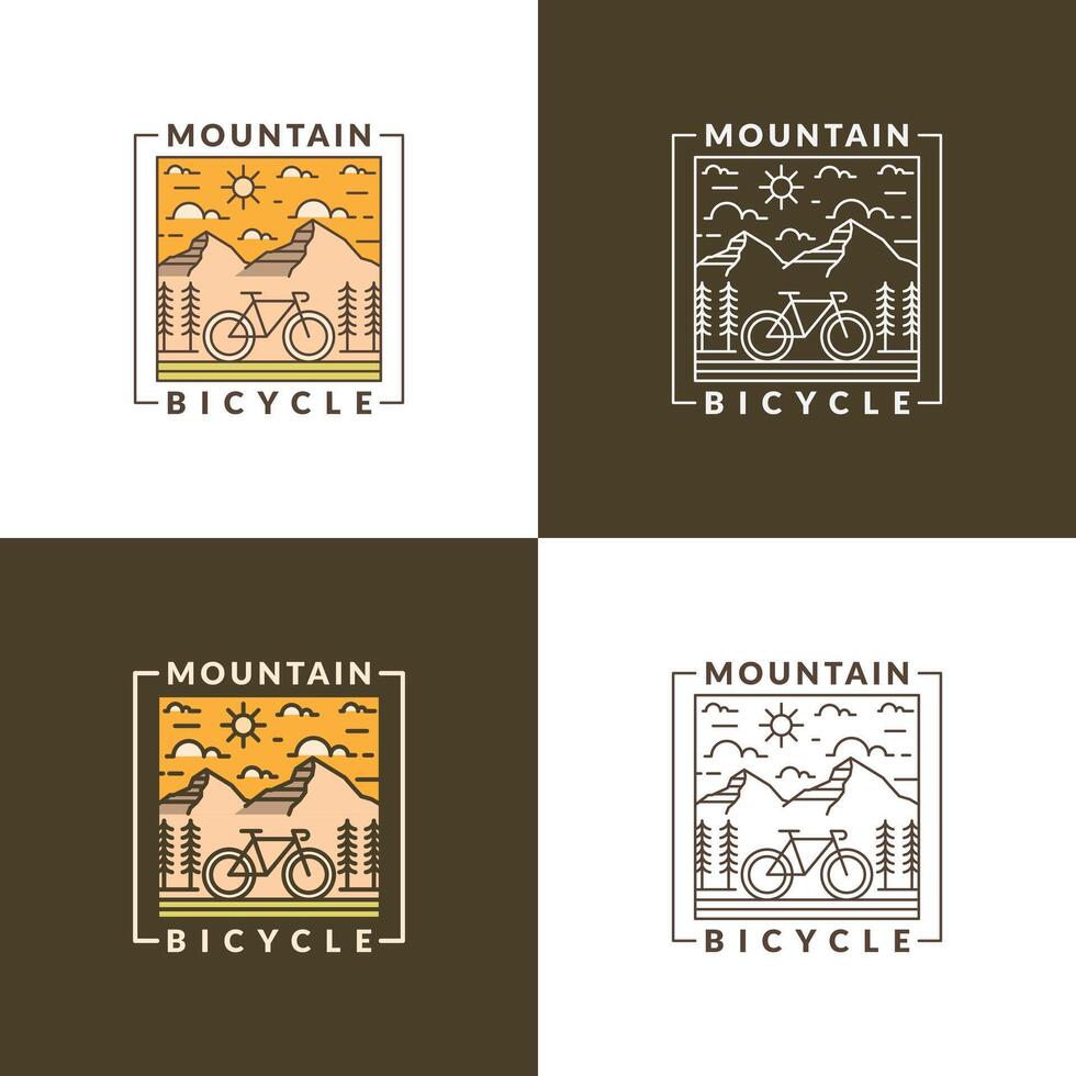 Mountain and bicycle monoline or line art style vector illustration