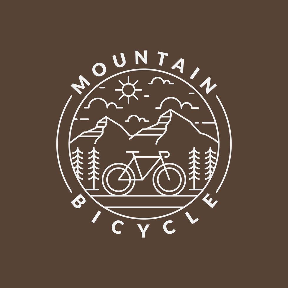 ilustración de vector de estilo de arte de línea o monolínea de montaña y bicicleta