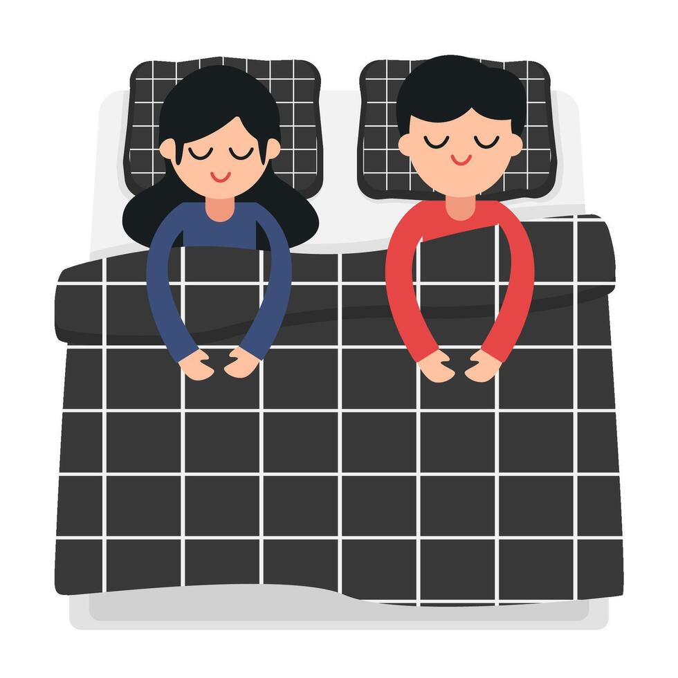 women with man sleep in double bed illustration vector