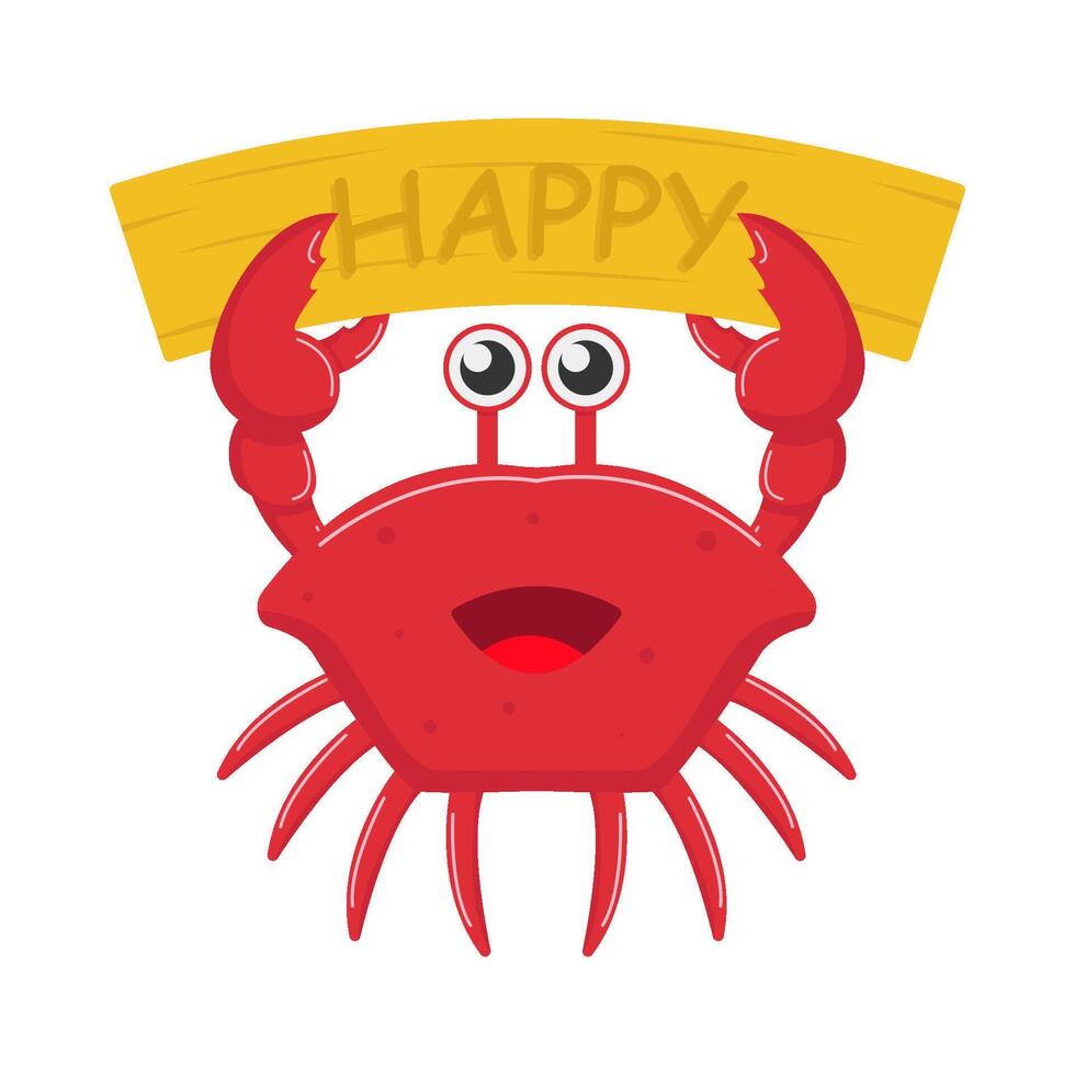 crab with happy in ribbon illustration vector
