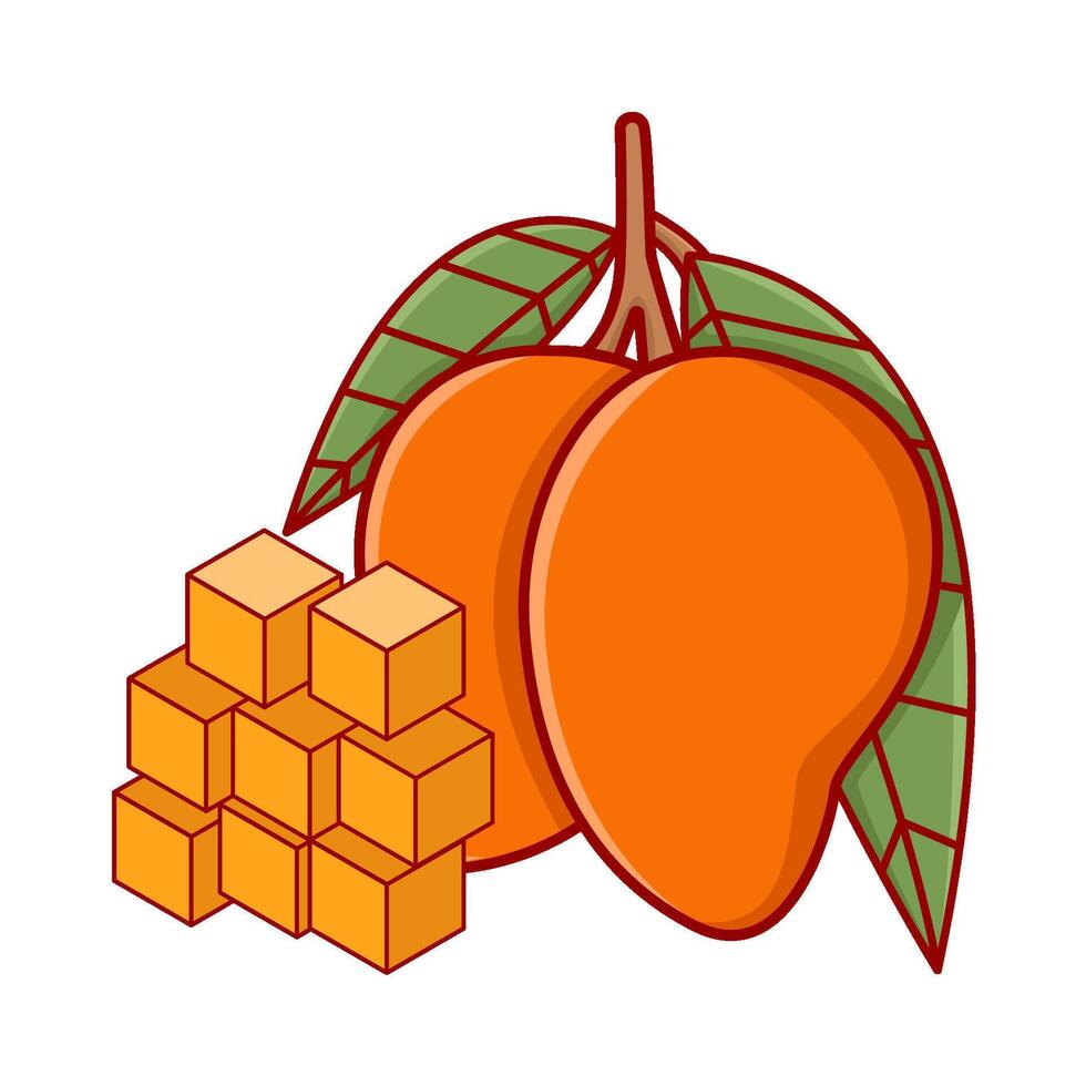 mango fruit with mango pieces cube illustration vector