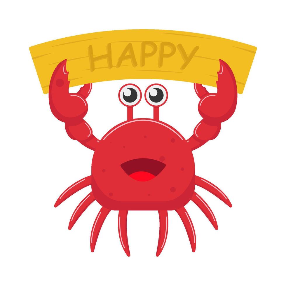 crab with happy in ribbon illustration vector