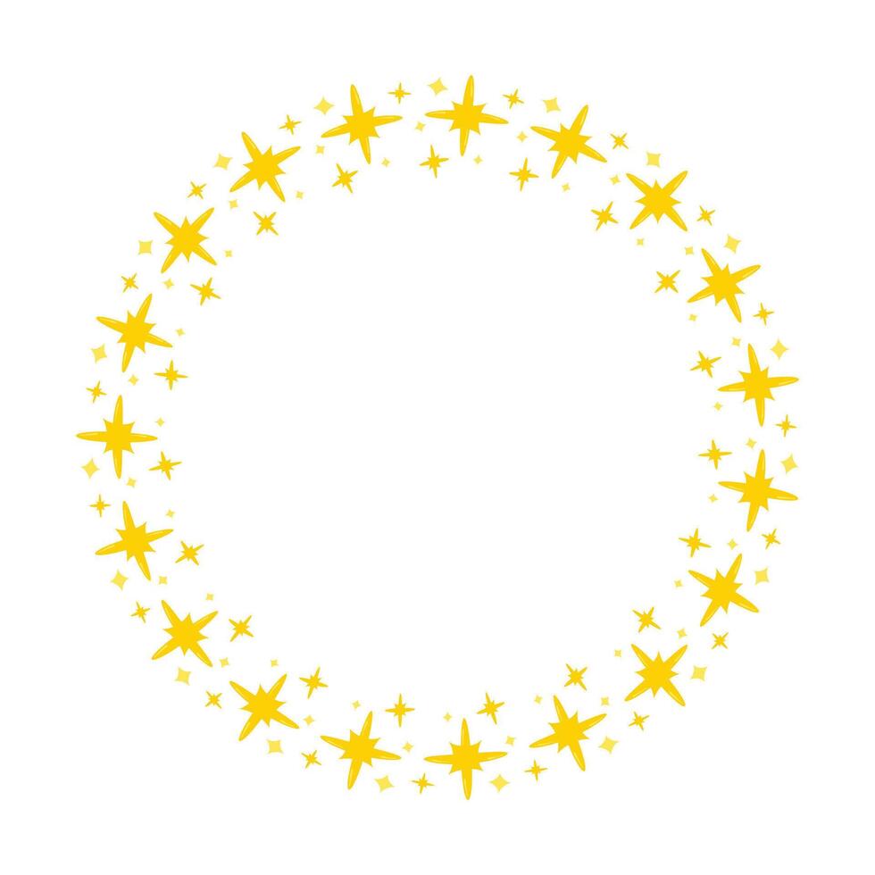 Vector golden circle frame from star shape isolated on white