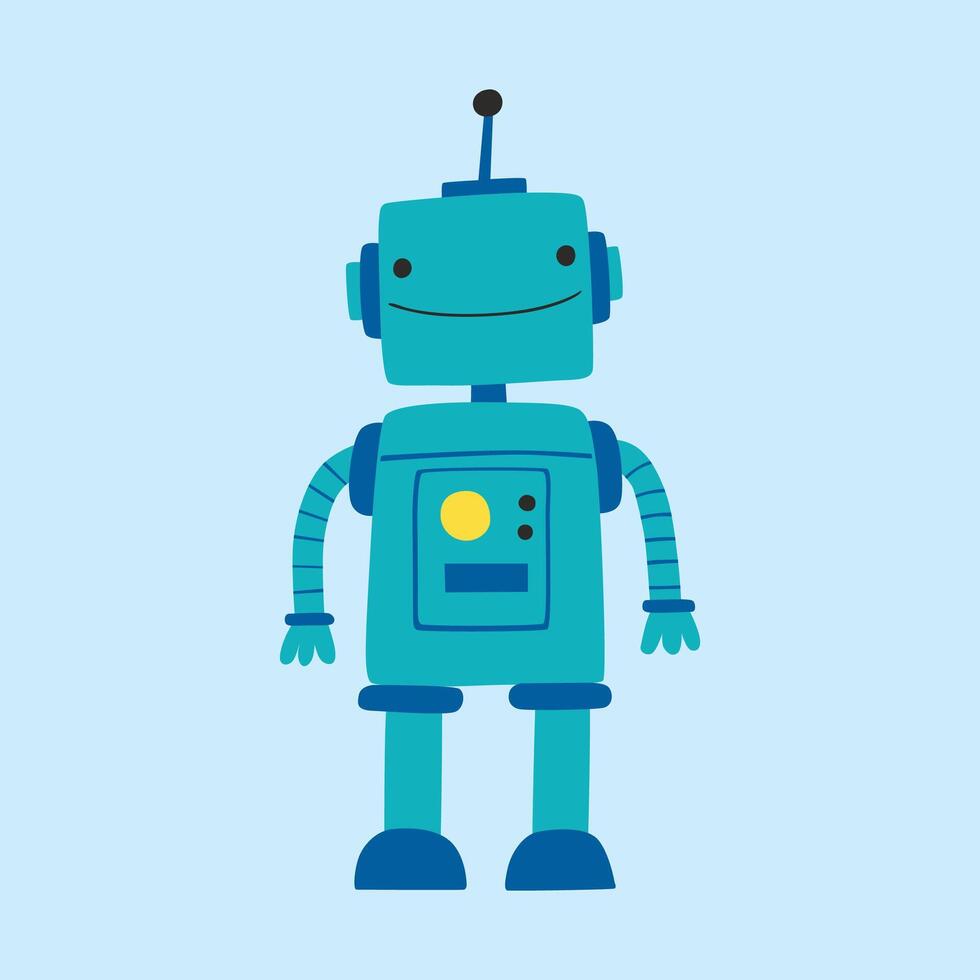 Vector flat robot character on blue background