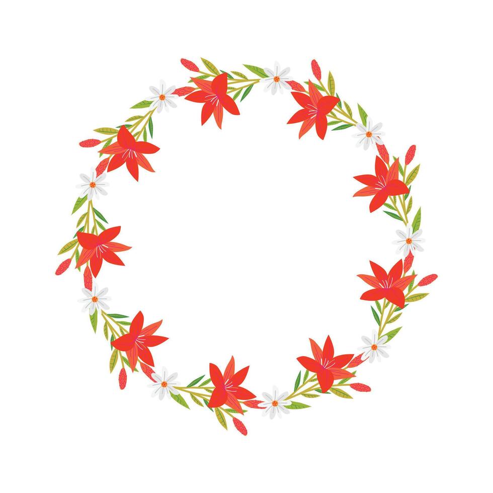 Vector hand drawn floral wreath on white background