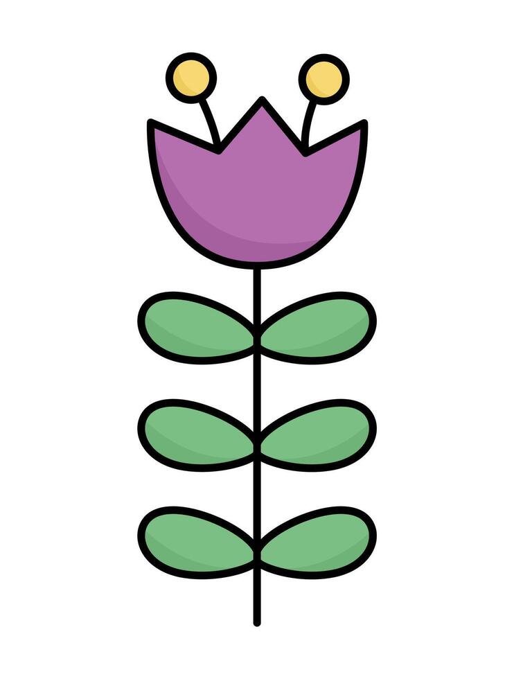 vector escandinavo estilo púrpura tulipán icono. primero floreciente planta ilustración. floral clipart. linda dibujos animados primavera flor aislado en blanco antecedentes.