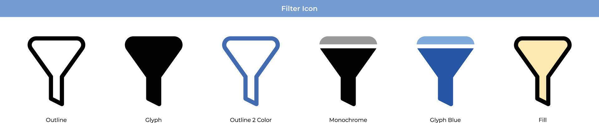 filtrar icono conjunto vector