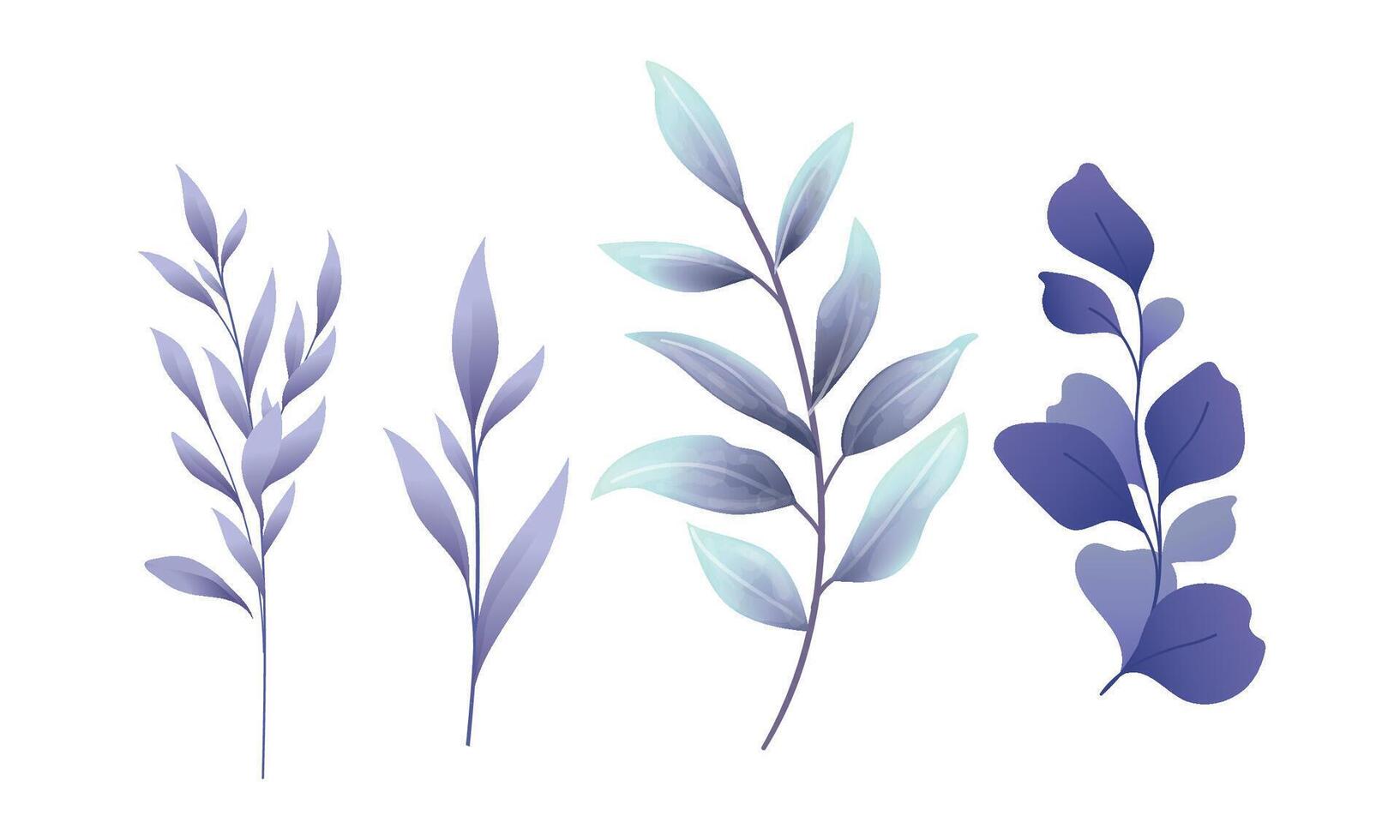 Vector set of watercolor flower and leaf on white