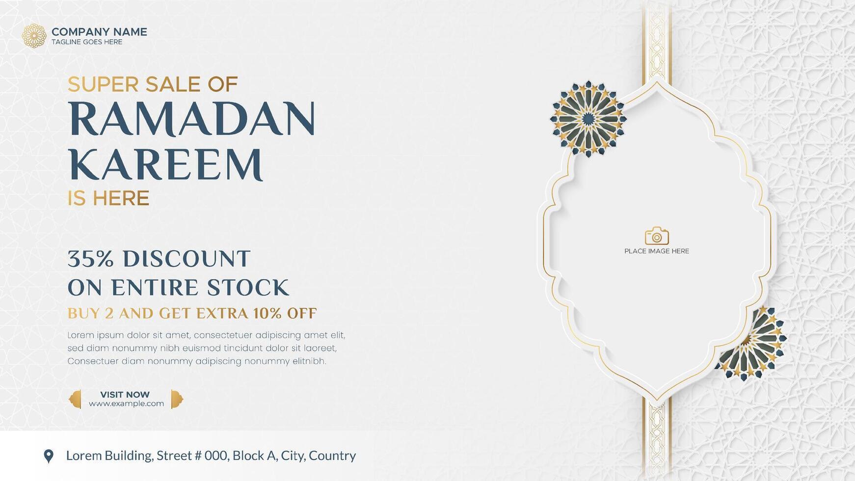 Ramadan Kareem Sale Banner Islamic Ornament Lantern Background, Ramadan sale social media post with empty space for photo vector