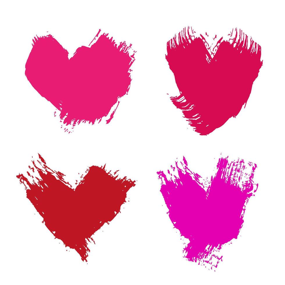 Vector grunge hearts for text. Red pink brush strokes by Valentine day. Smear of ink paint. For banner and postcard design.