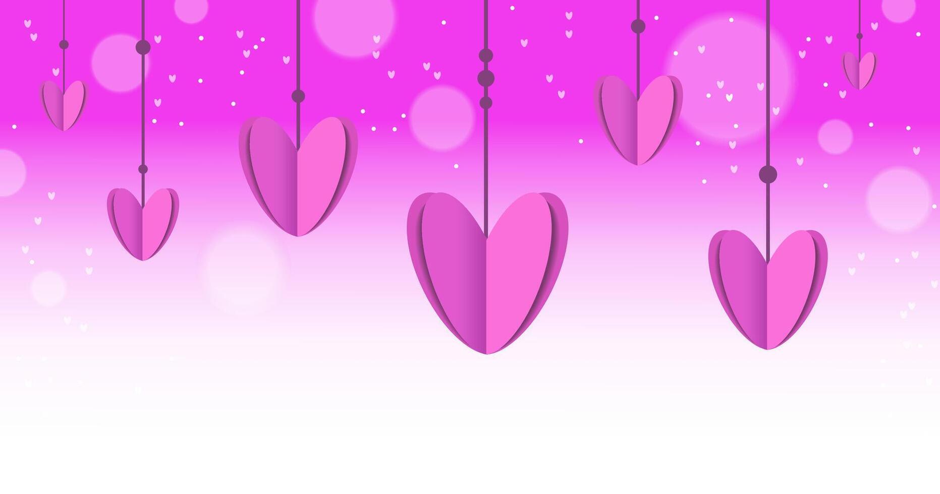 Hanging hearts by Valentine day. Wallpaper with text space vector. Background in flat style. For greeting card, logo, sale, product, design vector