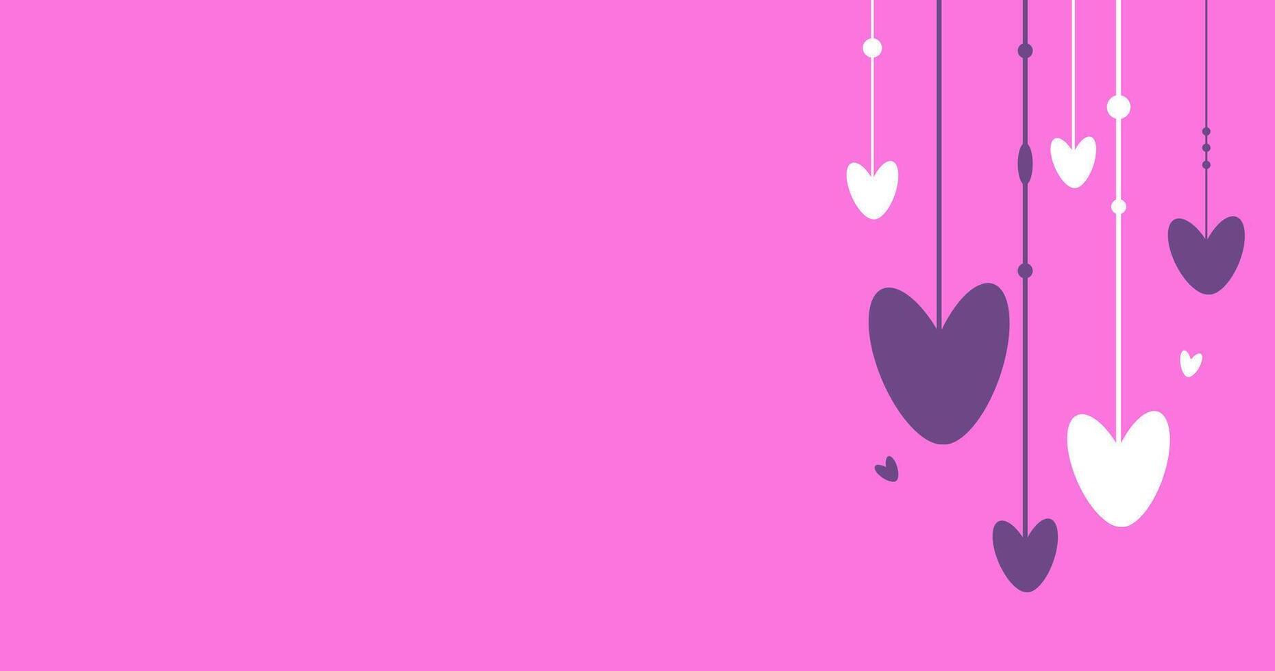 Hanging hearts by Valentine day. Wallpaper with text space vector. Background in flat style. For greeting card, logo, sale, product, design vector