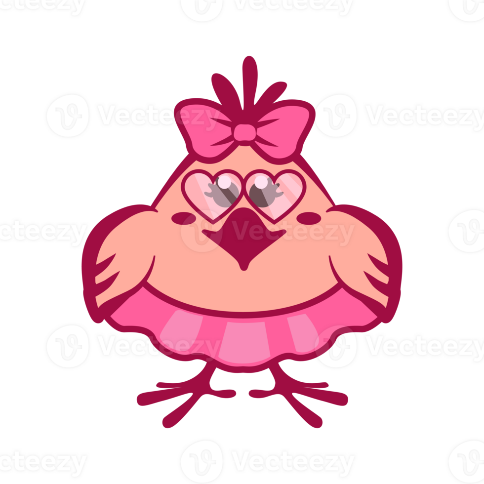 Funny chick with a bow and sunglasses. cartoon chick for St. Valentine Day png