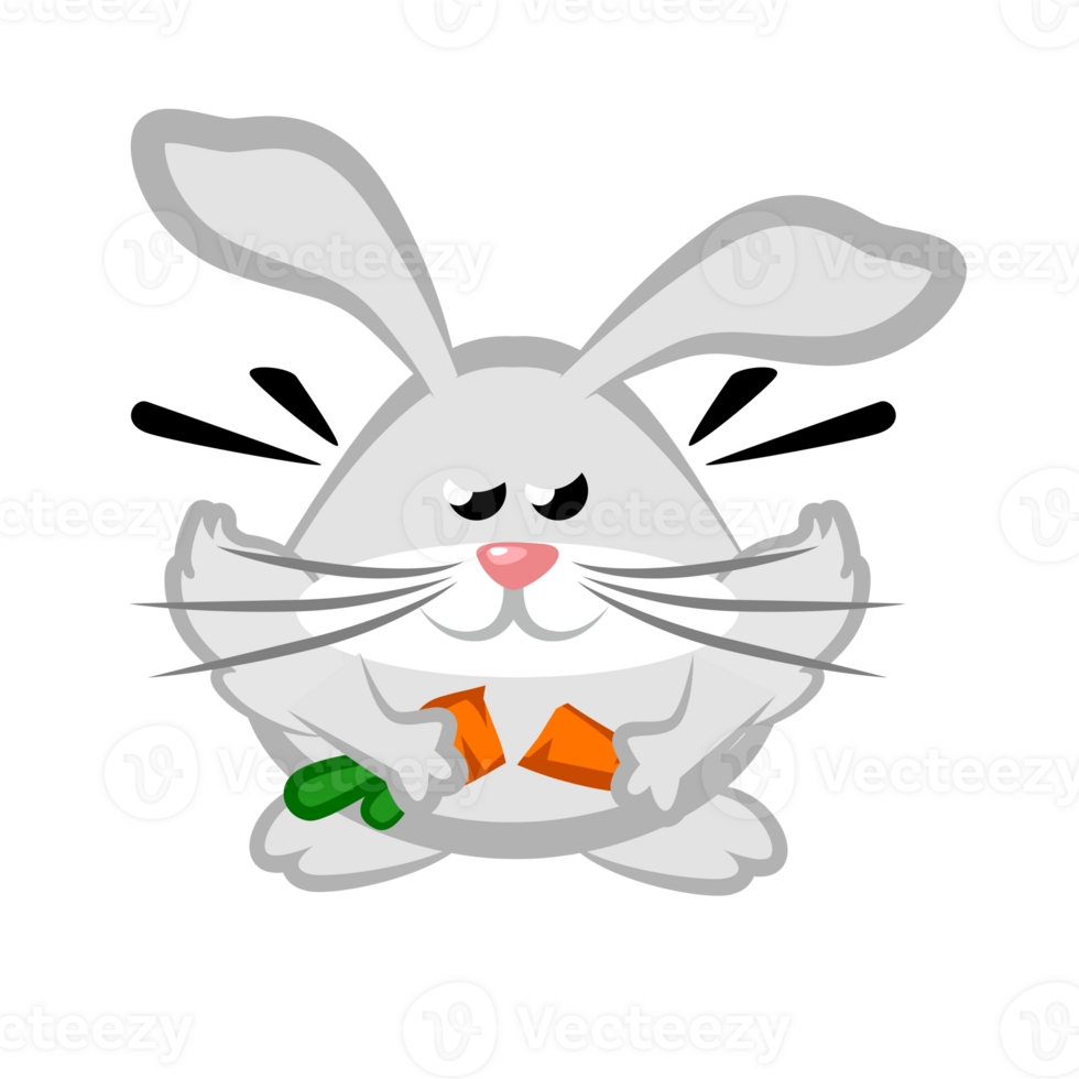 Cute Angry Rabbit Break Carrot. Cartoon Illustration Animal. Flat Cartoon Style. png