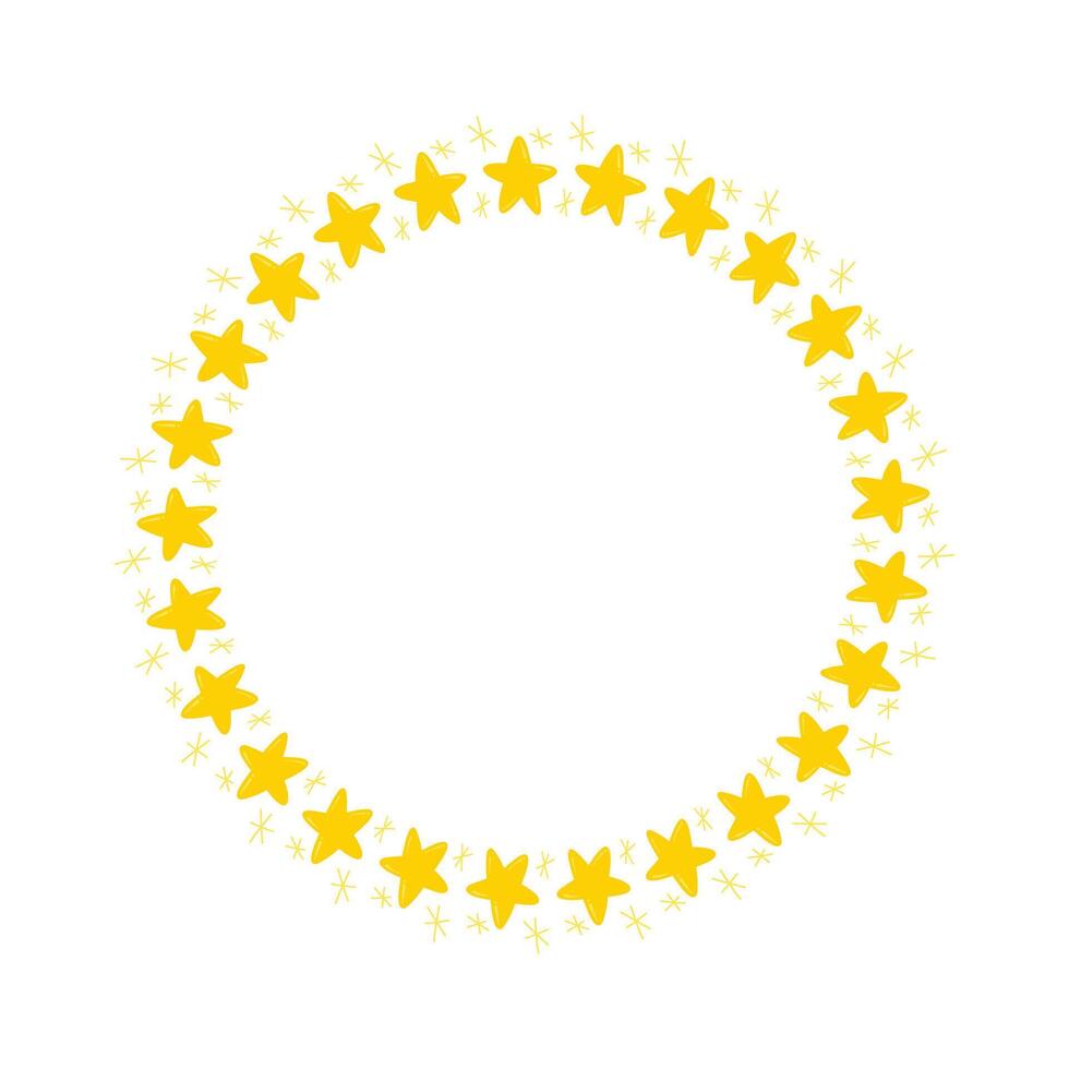 Vector golden circle frame from star shape isolated on white