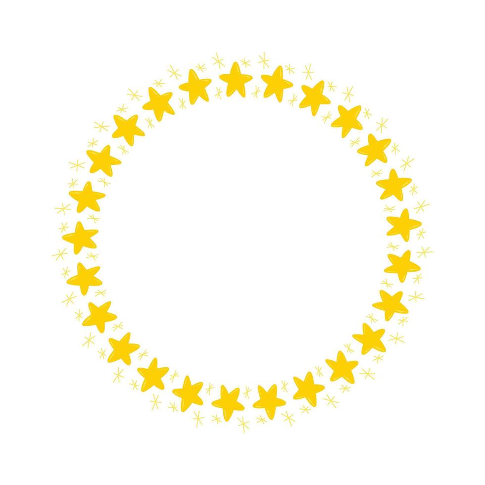 Vector golden circle frame from star shape isolated on white