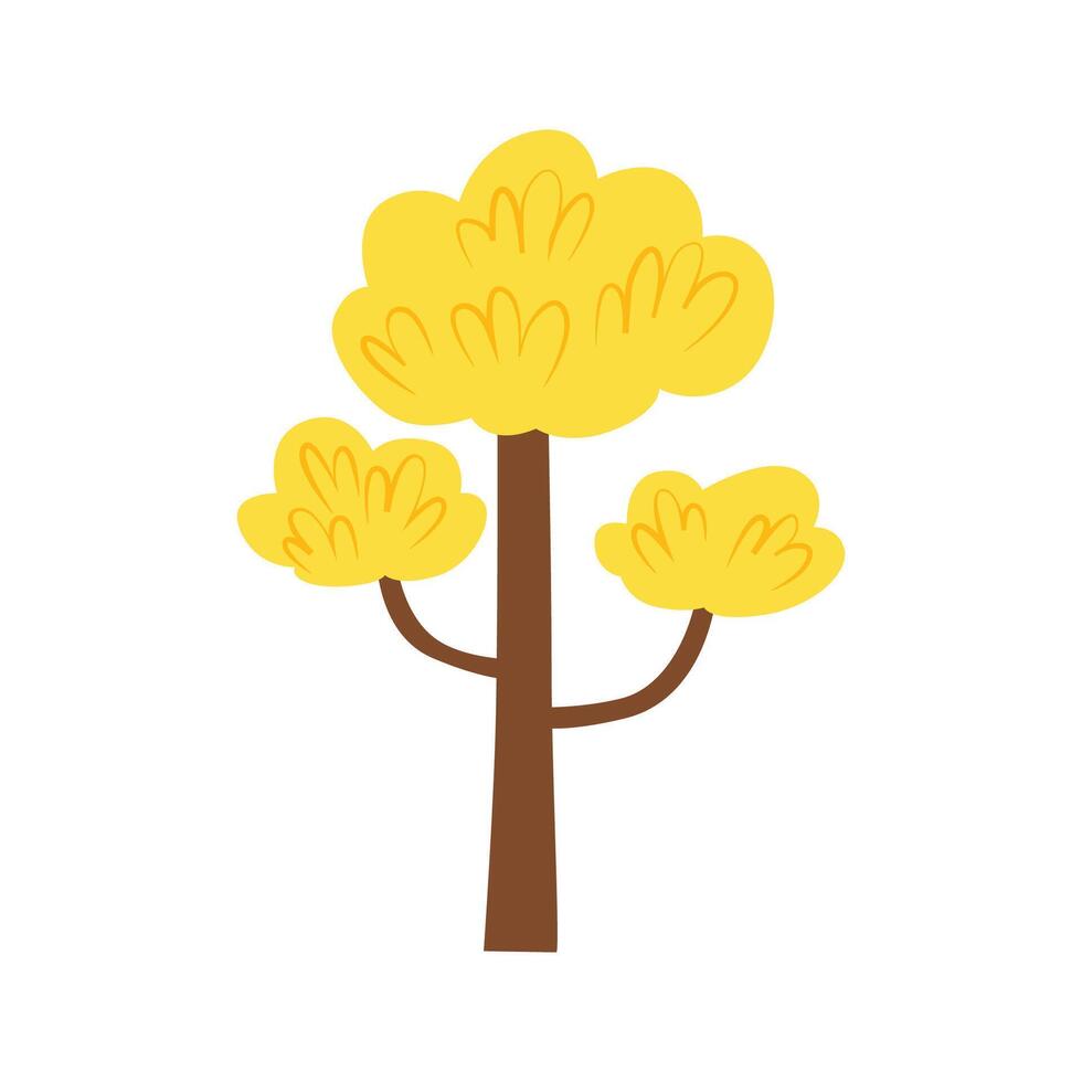 Vector autumn nature icon yellow leaves cartoon tree