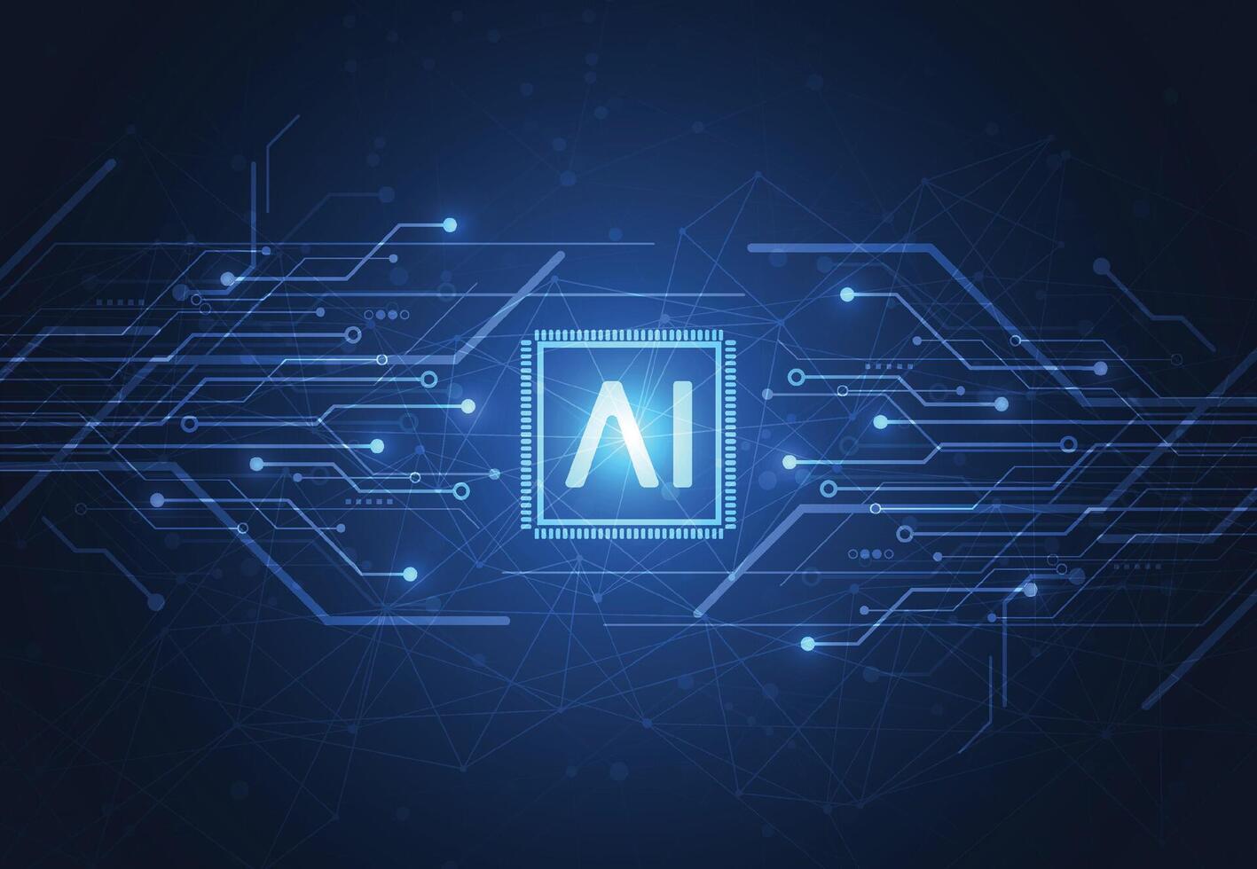 Artificial intelligence chipset on circuit board in futuristic concept technology artwork for web, banner, card, cover. Vector illustration