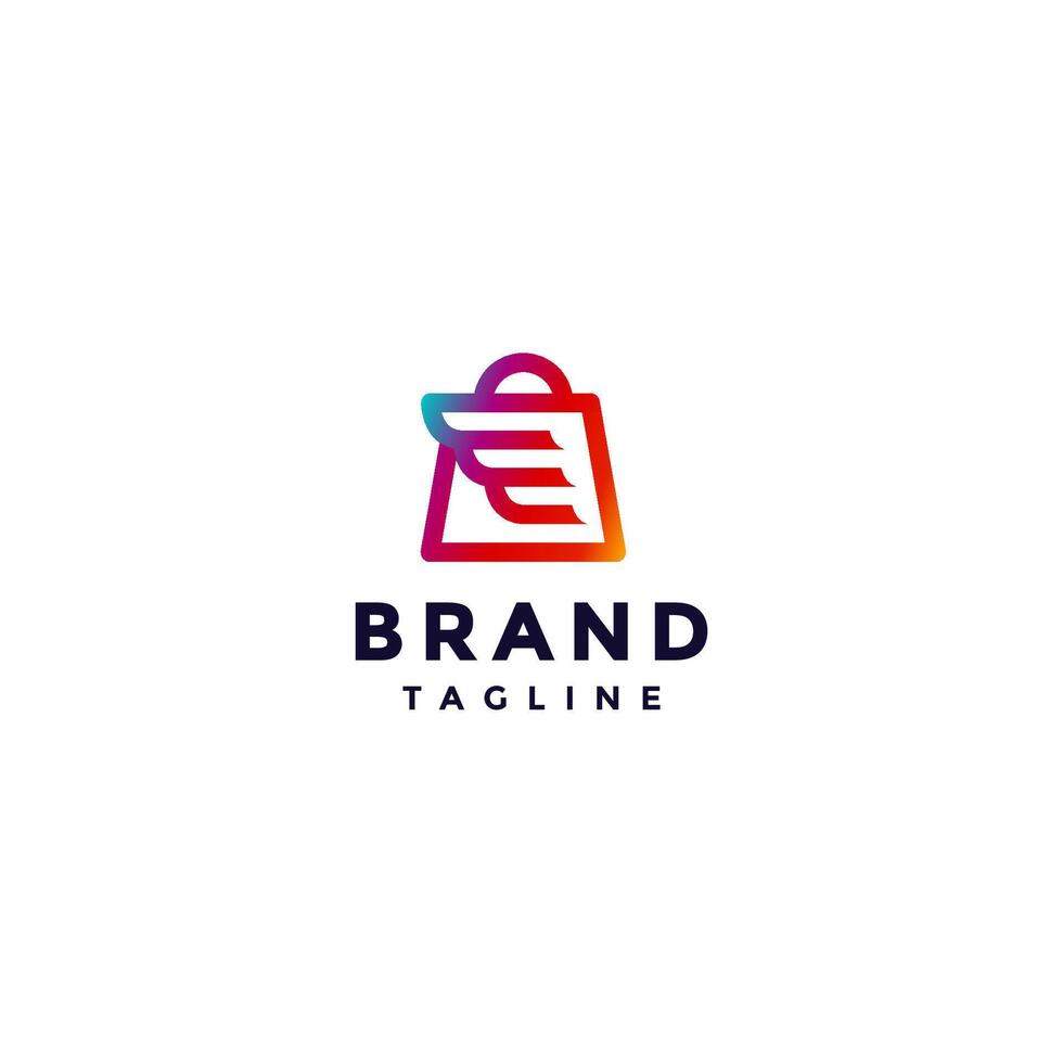 Simple Winged Shopping Bag logo design. Simple Shopping Bag With Wing Accents Logo Design. vector