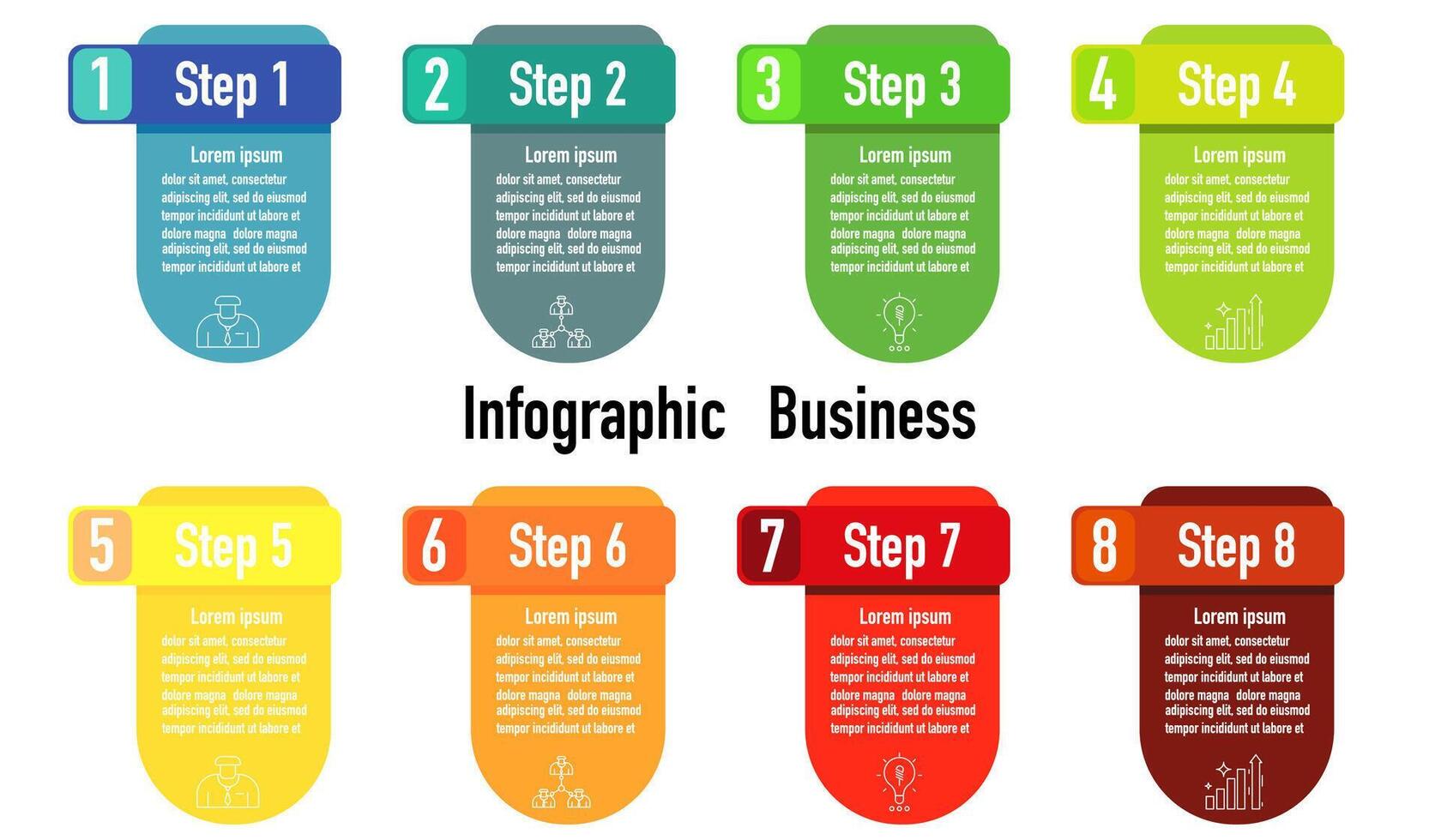 Infographic template for business information presentation. Vector square and icon elements. Modern workflow diagrams. Report plan 8 topics