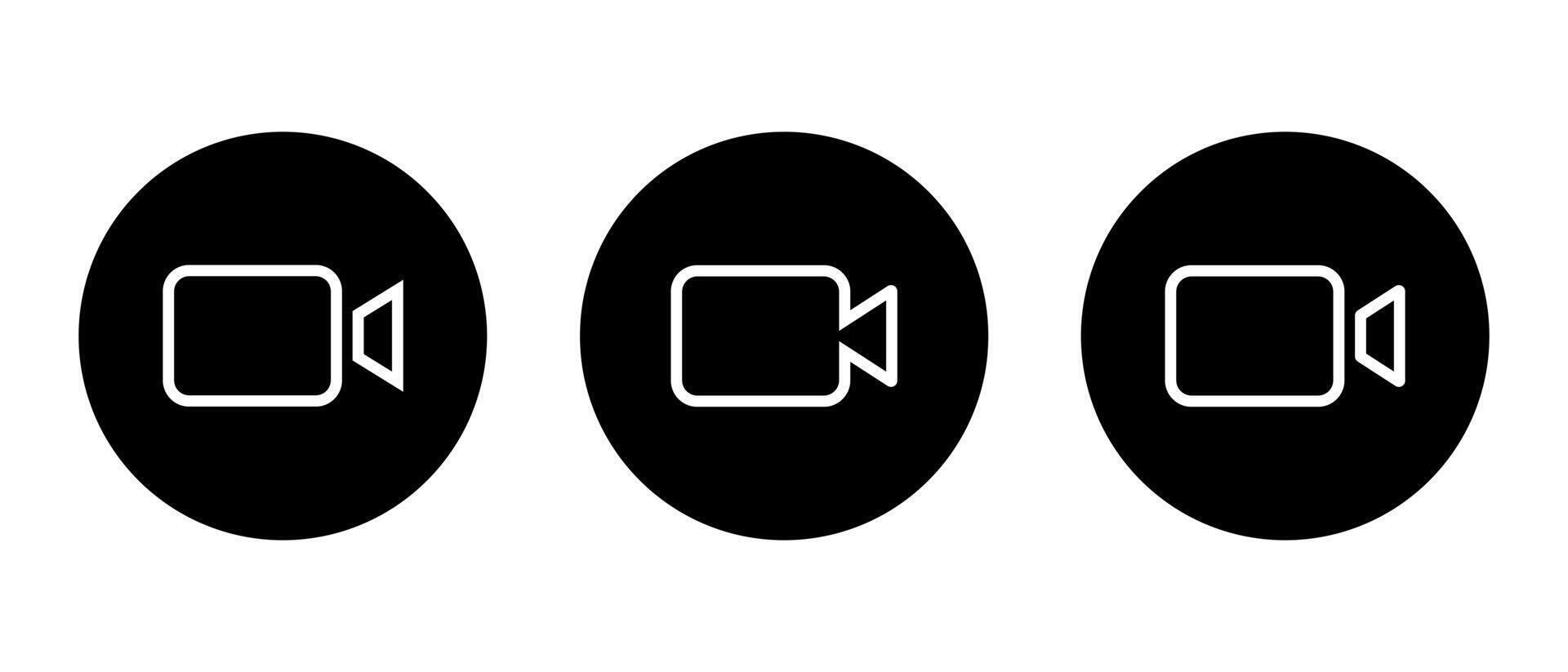 vídeo llamada línea icono vector en negro círculo. social medios de comunicación cámara botón