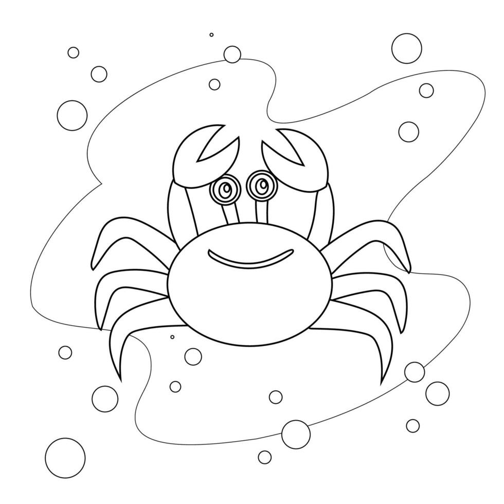 Cute vector crab doodle illustration isolated on a white background. Marine animals underwater, sea life. Coloring page.