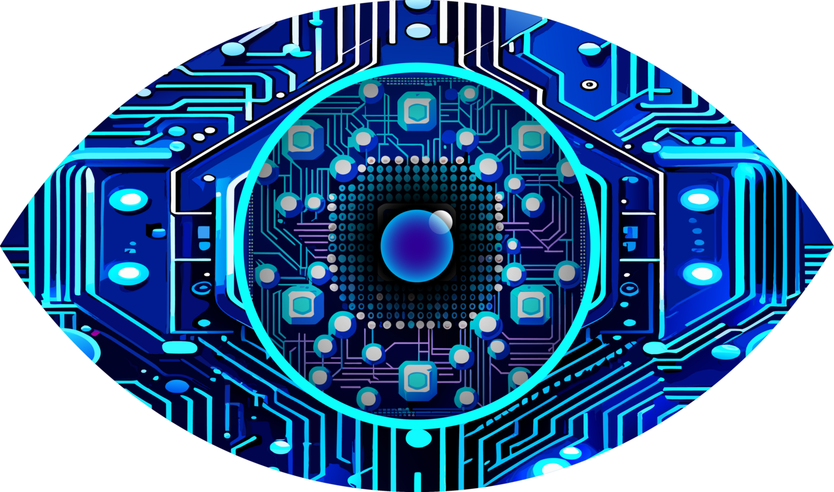 fundo de conceito de tecnologia futura de circuito cibernético de olhos azuis png