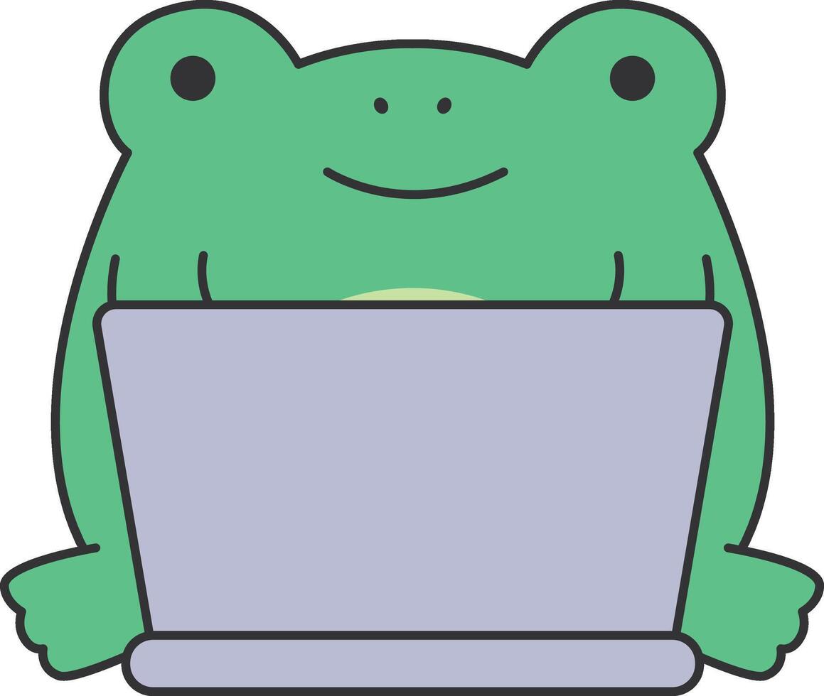 Cute frog with laptop. Vector illustration in a flat style.
