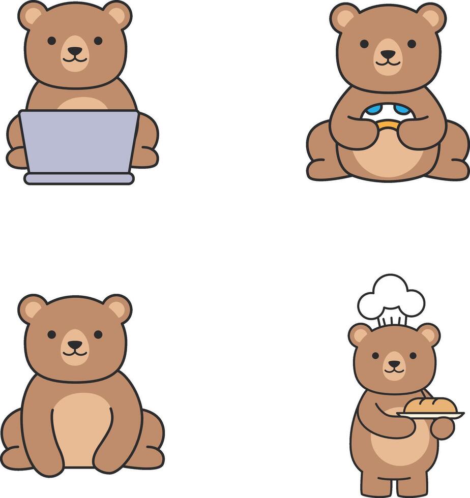 Set of cute bear icons. Vector illustration in a flat style.
