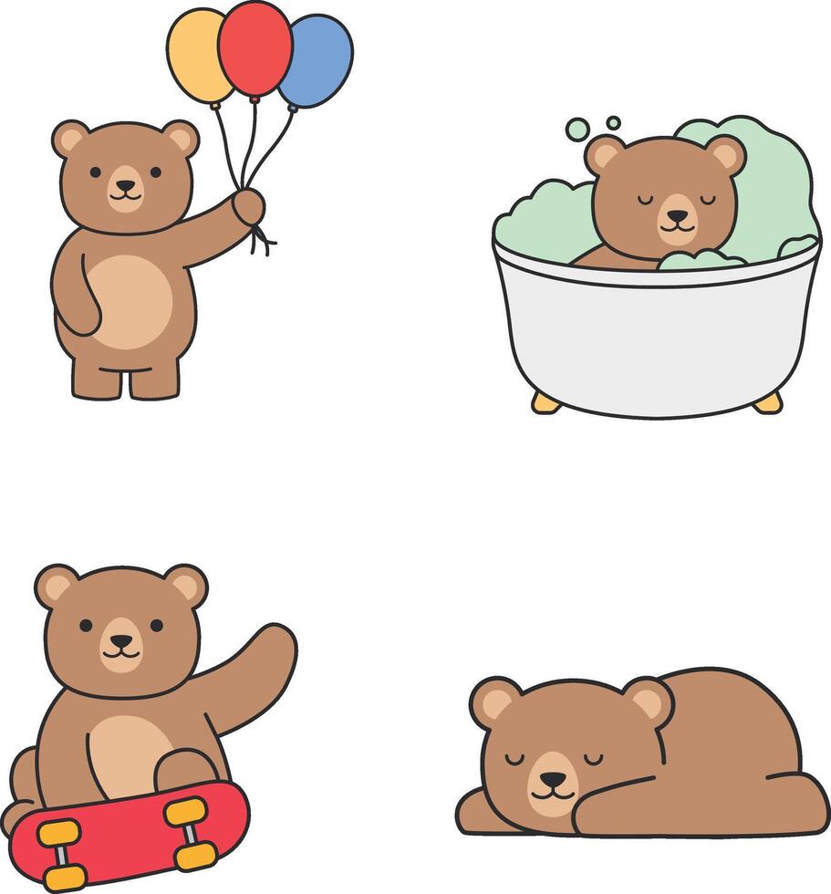 Set of cute bear icons. Vector illustration in a flat style.