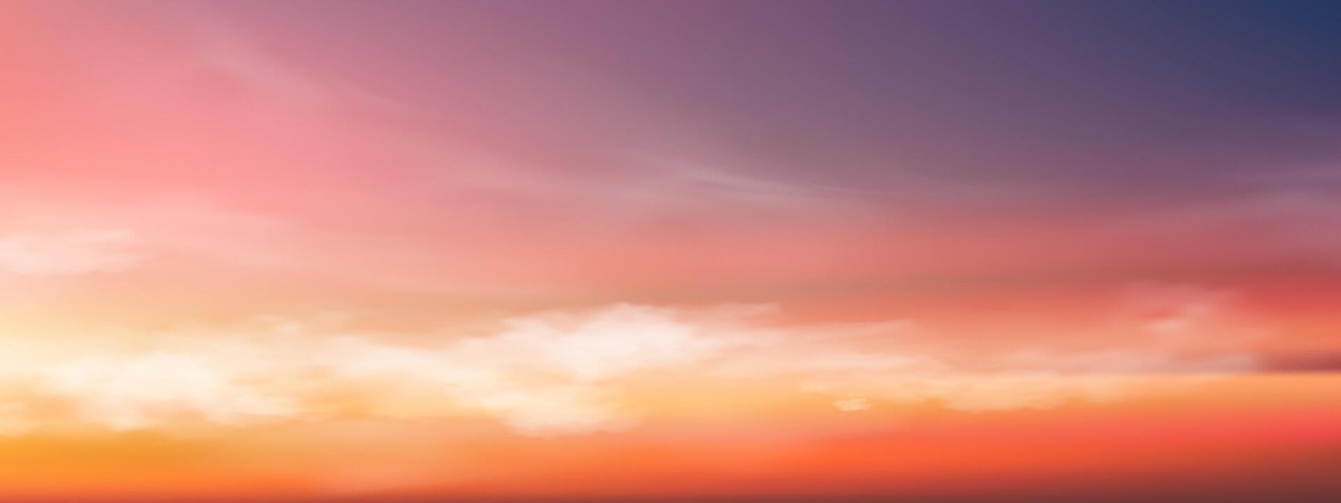 puesta de sol cielo, nubes terminado playa en el noche con azul rojo, naranja amarillo y púrpura luz de sol en verano, hermoso panorámico naturaleza salida del sol, vector romántico cielo con oscuridad crepúsculo