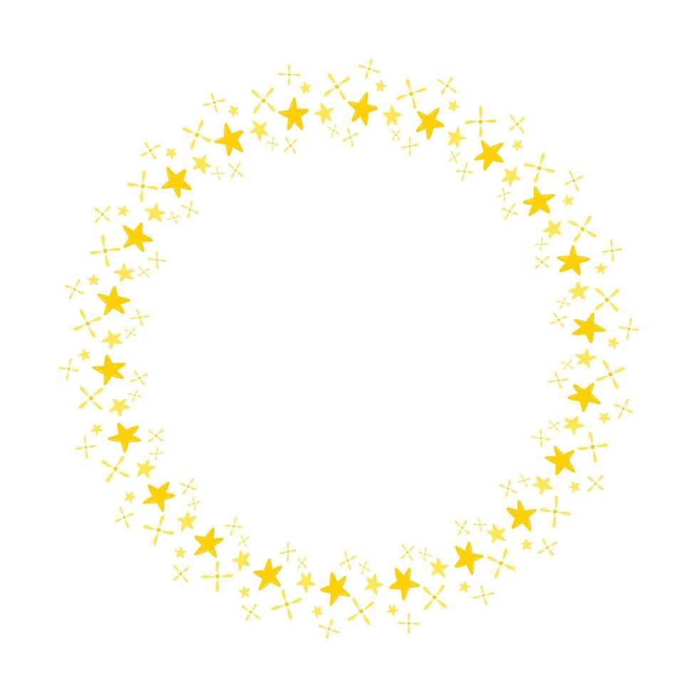 Vector golden circle frame from star shape isolated on white